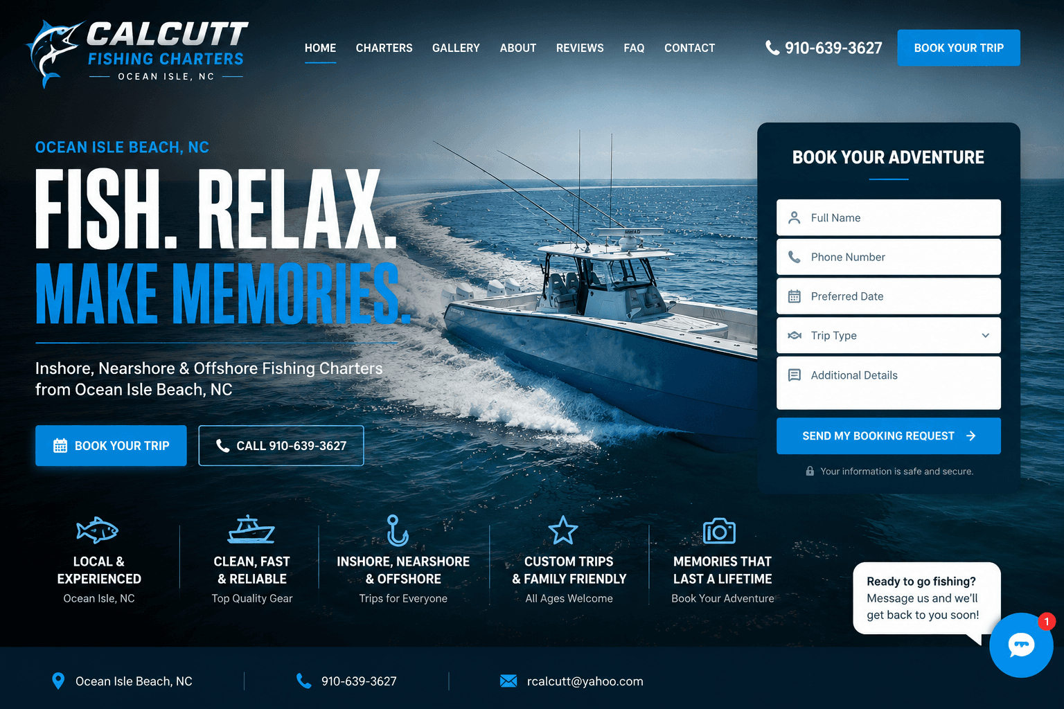 Fishing Charters website design example by Simba Websites