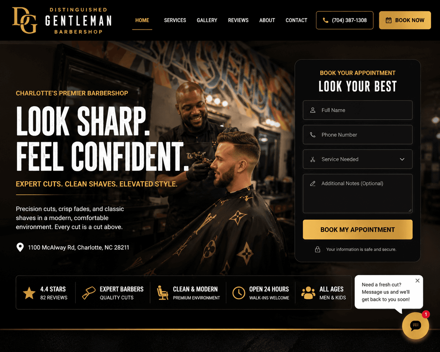 Barbershop website design example by Simba Websites