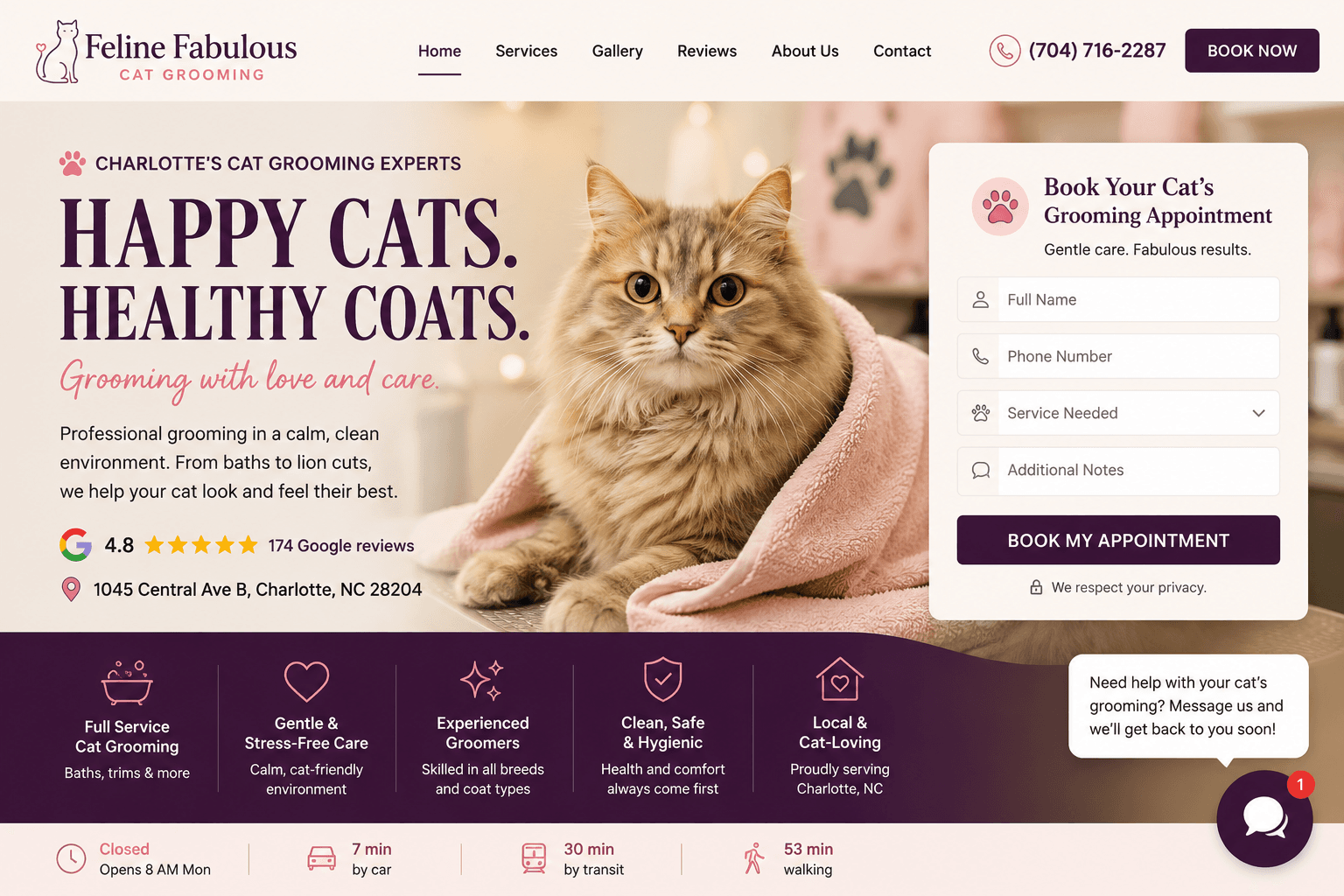 Pet Grooming website design example by Simba Websites