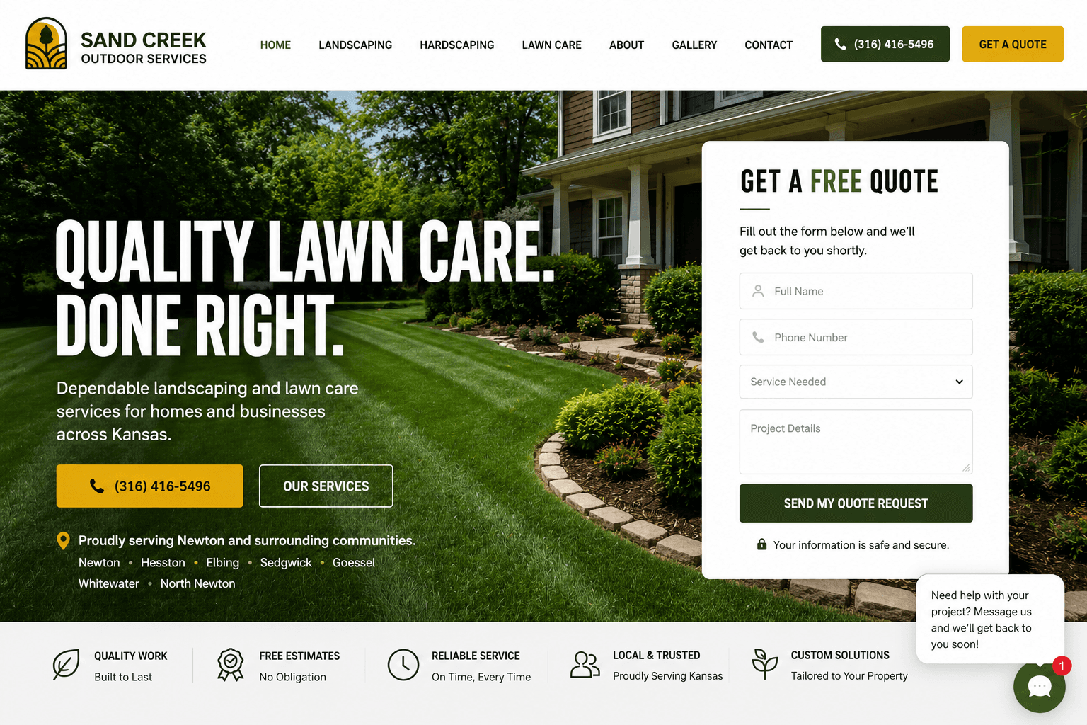 Outdoor Services website design example by Simba Websites