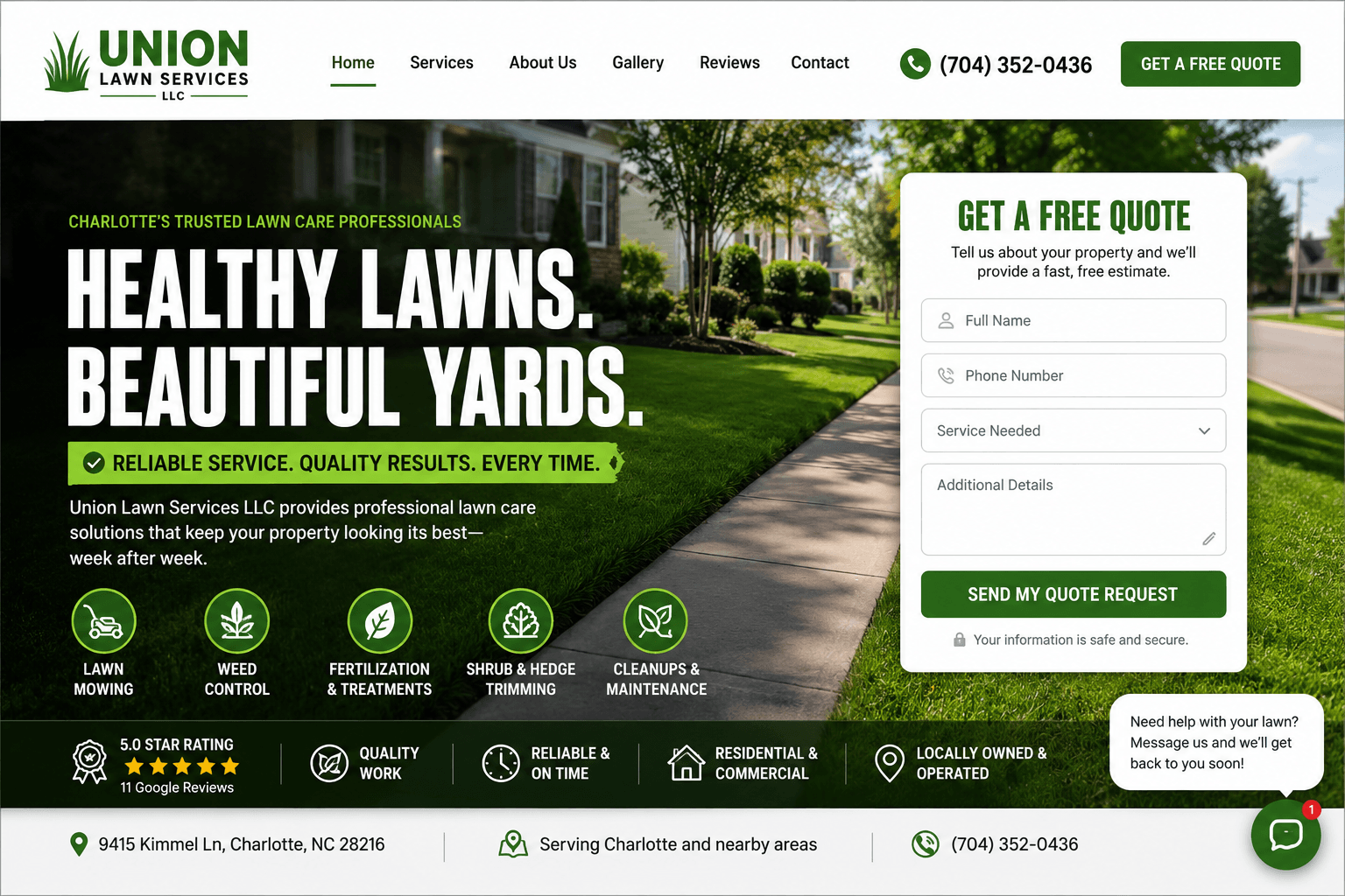 Lawn Care website design example by Simba Websites